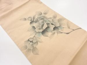 作家物　手織り紬手描き花模様名古屋帯